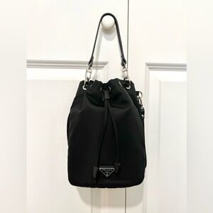 Prada Nylon Tessuto Bucket Drawstring Handbag | Crossbody Bag | Black